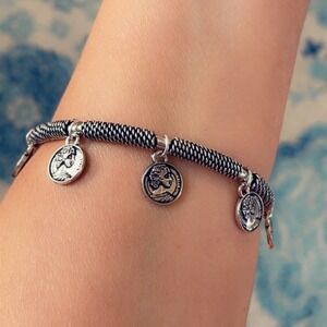 Handcrafted Coin Charm Bracelet | Adjustable Tibetan Silver Boho Bangle